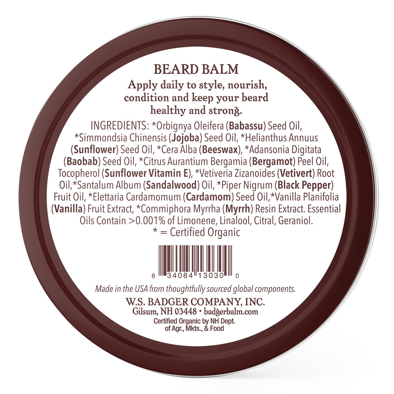 Badger Organic Beard Balm - Leave-In Conditioner, Styling & Moisturizing Treatment for Facial Hair & Mustache, 2 oz